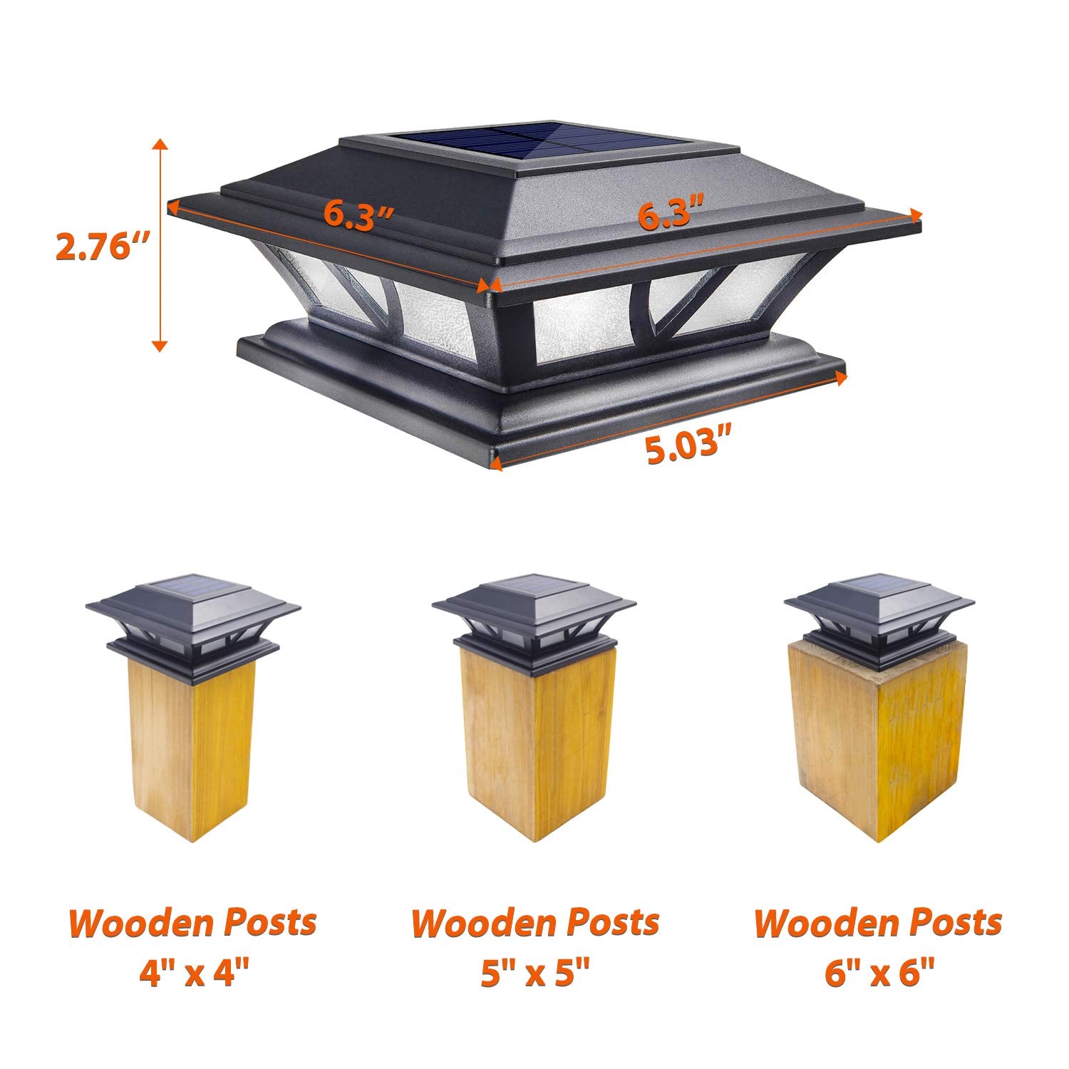 SIEDiNLAR solar post light base sizes 4x4-5x5-6x6 show versatile fit.