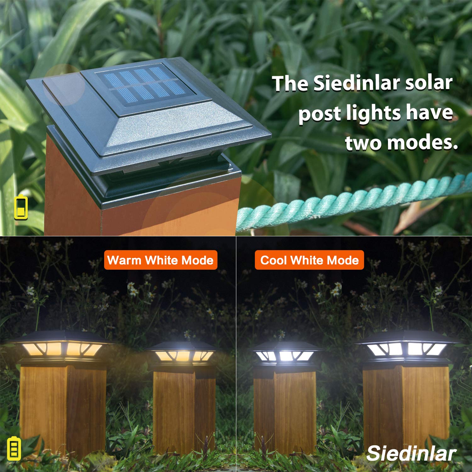 SIEDiNLAR solar post light on a post with cool white illumination for clear nighttime visibility.