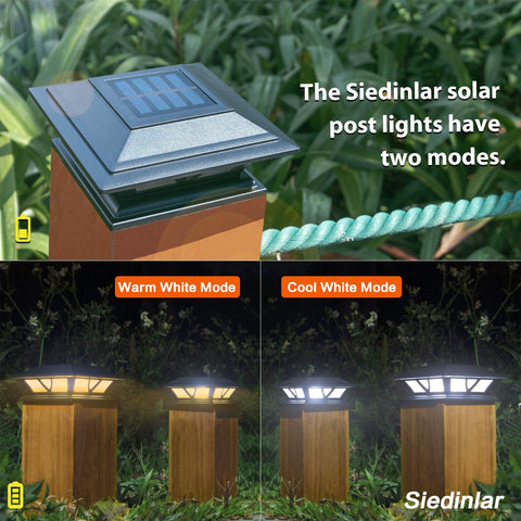 SIEDiNLAR solar post light on a post with cool white illumination for clear nighttime visibility.