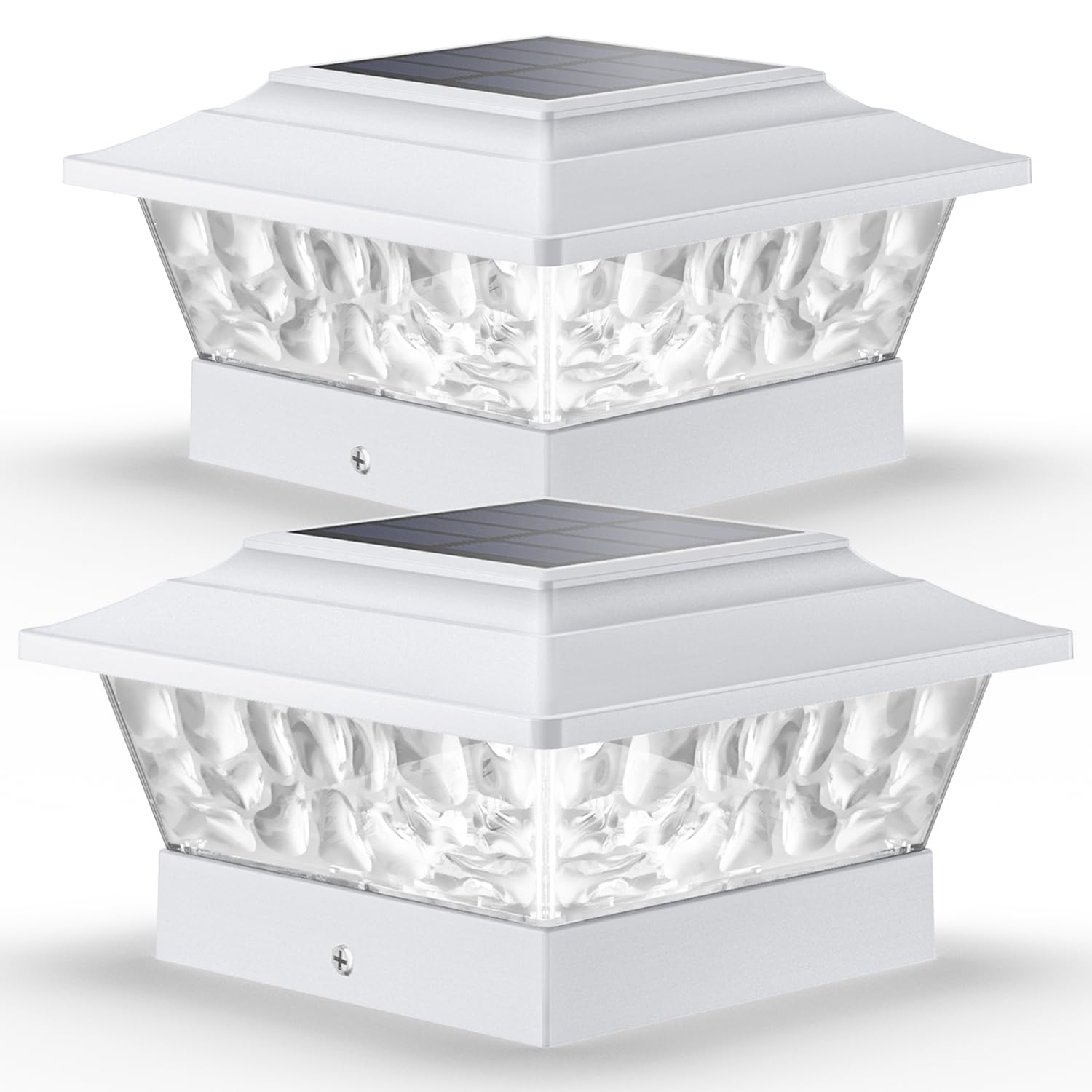 SIEDiNLAR solar post lights with 12 LEDs brighten fence posts outdoors.
