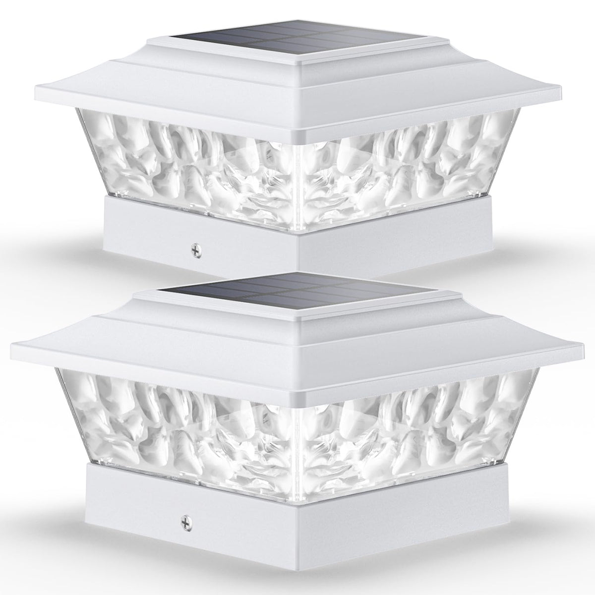 SIEDiNLAR solar post lights with 12 LEDs brighten fence posts outdoors.