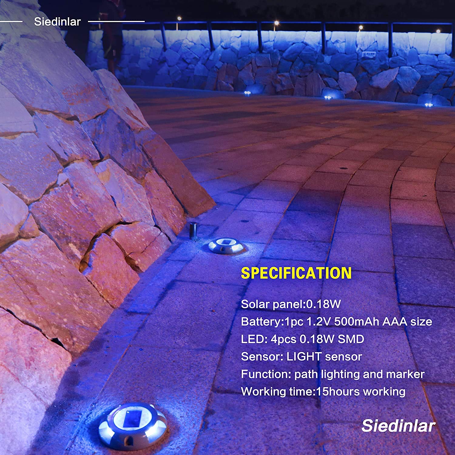 SIEDiNLAR weatherproof blue solar light designed for all-season path lighting.