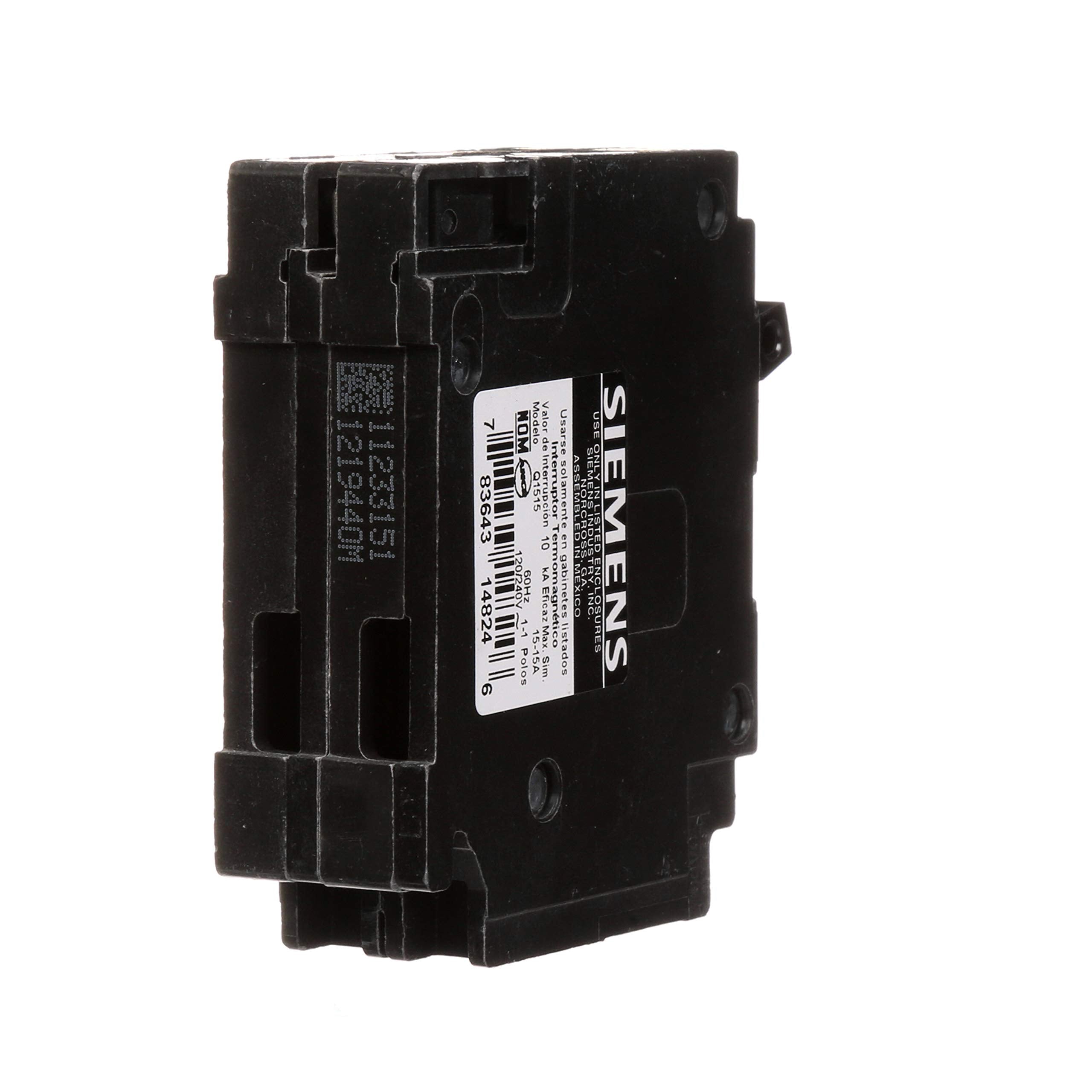 SIEMENS Q1515 duplex breaker ready for installation in compatible load centers.