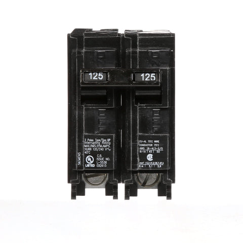 Siemens Q2125 label with 10,000 AIC rating and specifications