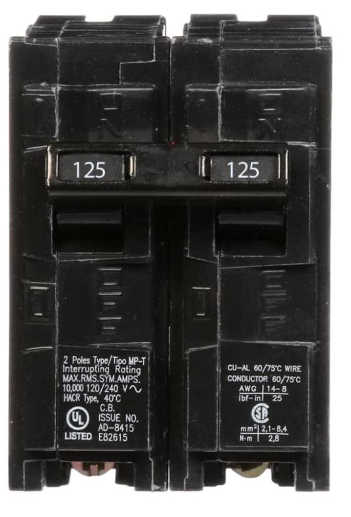 Siemens Q2125 125-Amp 2-Pole circuit breaker front view for reliable panel protection.