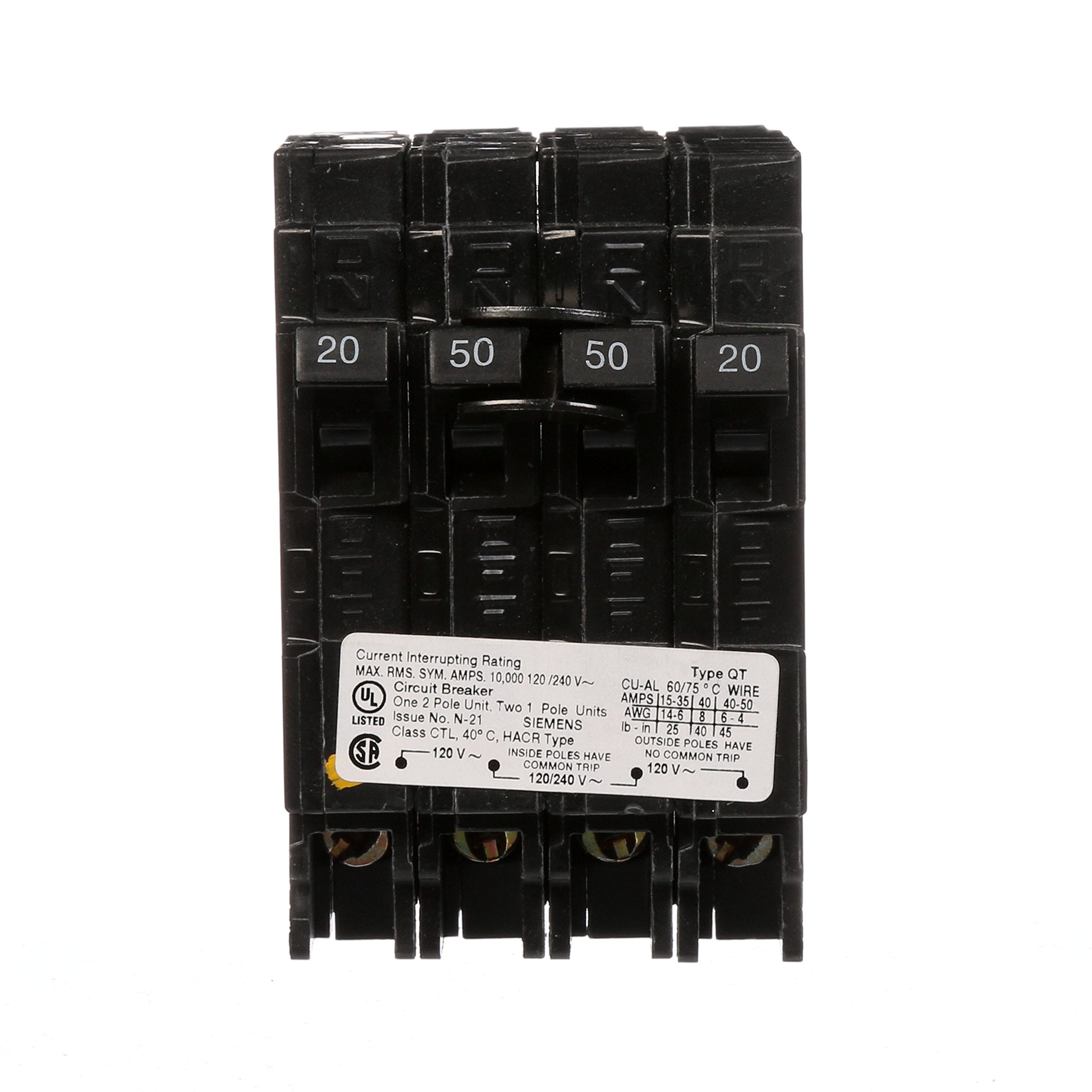Siemens Q22050CT two 20A singles side-by-side inside a unit