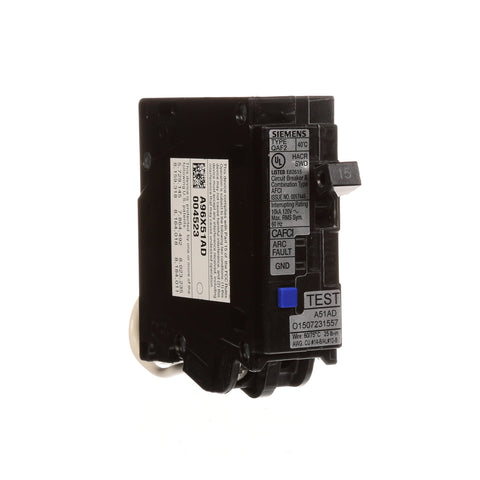 Siemens QA115AFC LED trip indicators reveal last trip condition clearly.