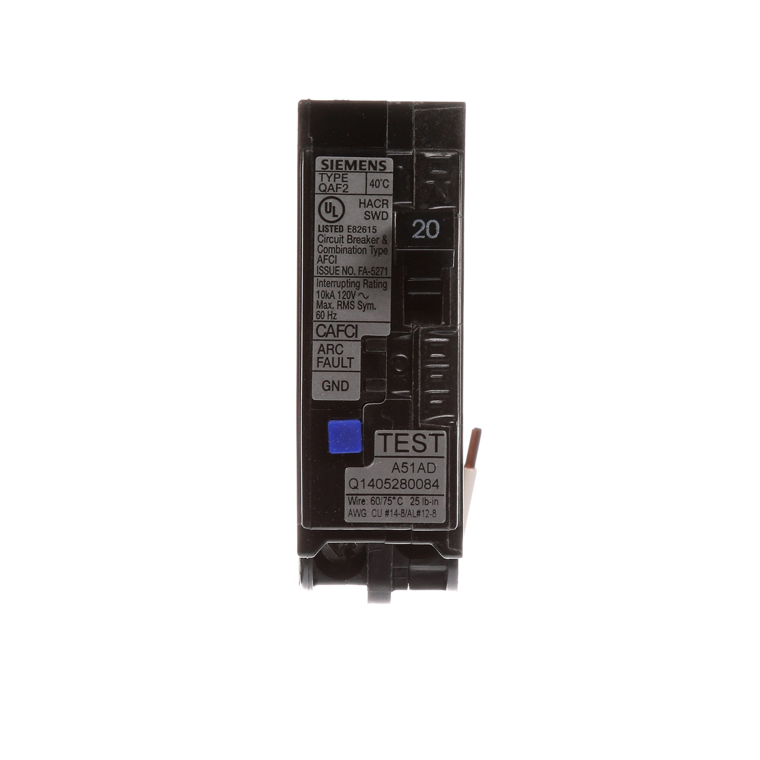 QA120AFC LED trip indicators near the handle aid fault identification.