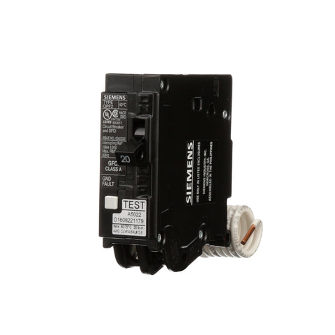 Siemens QF120A GFCI circuit breaker front view for versatile installations and plug-in ease