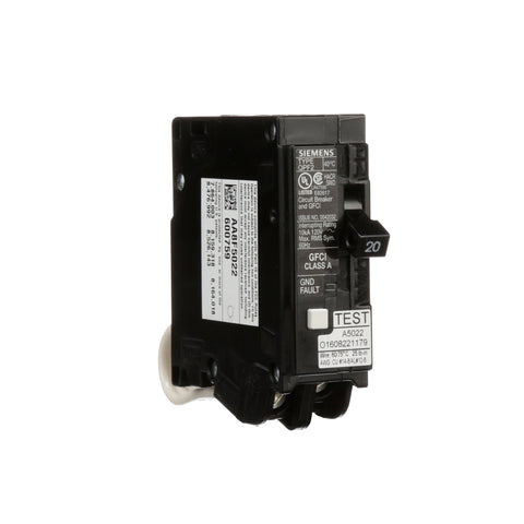 Siemens QF120A GFCI installation close-up showing wiring terminals and secure mounting