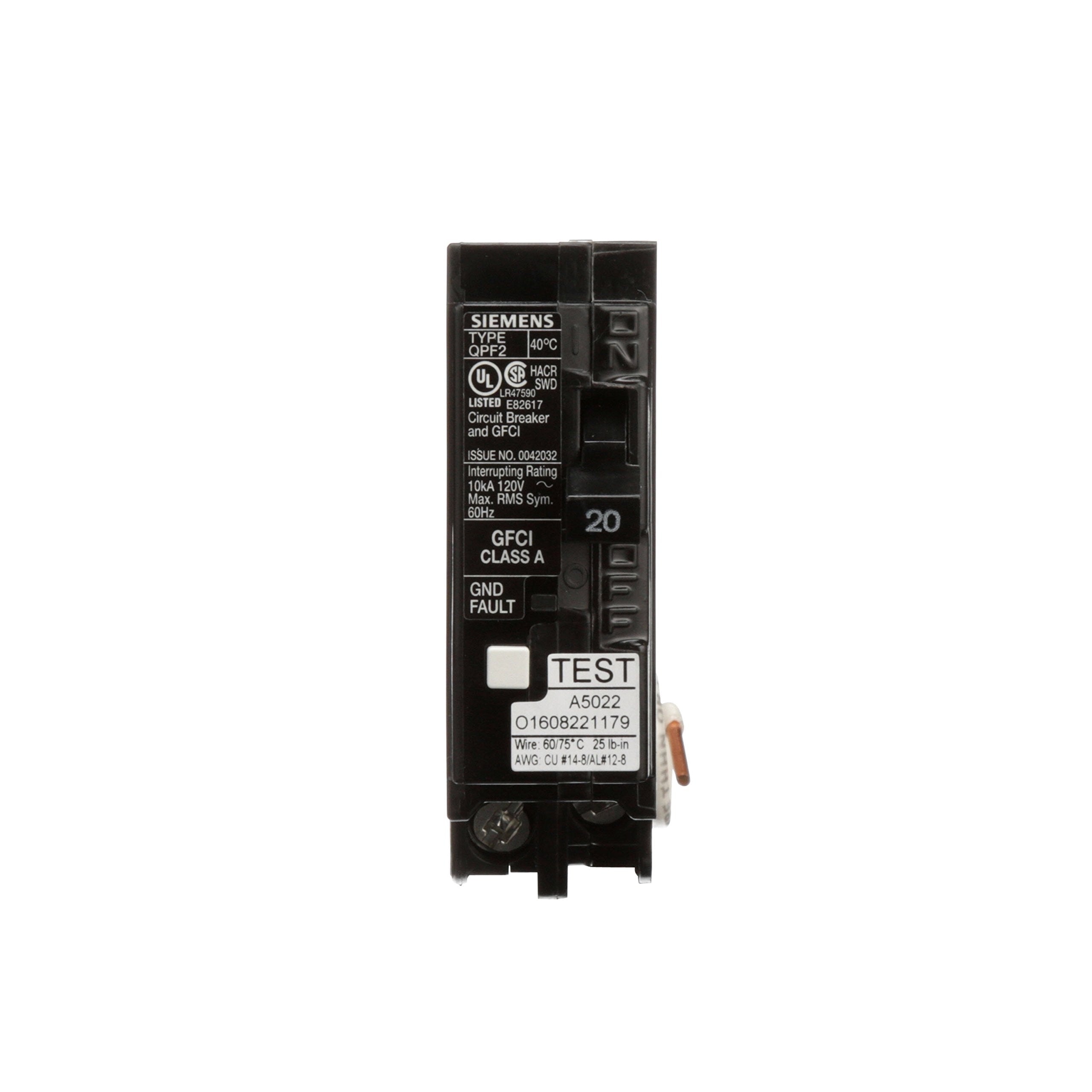 Siemens QF120A GFCI self-test indicator highlights automatic protection features