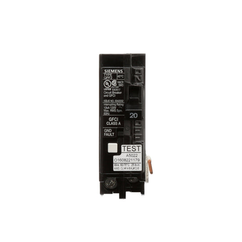 Siemens QF120A GFCI self-test indicator highlights automatic protection features