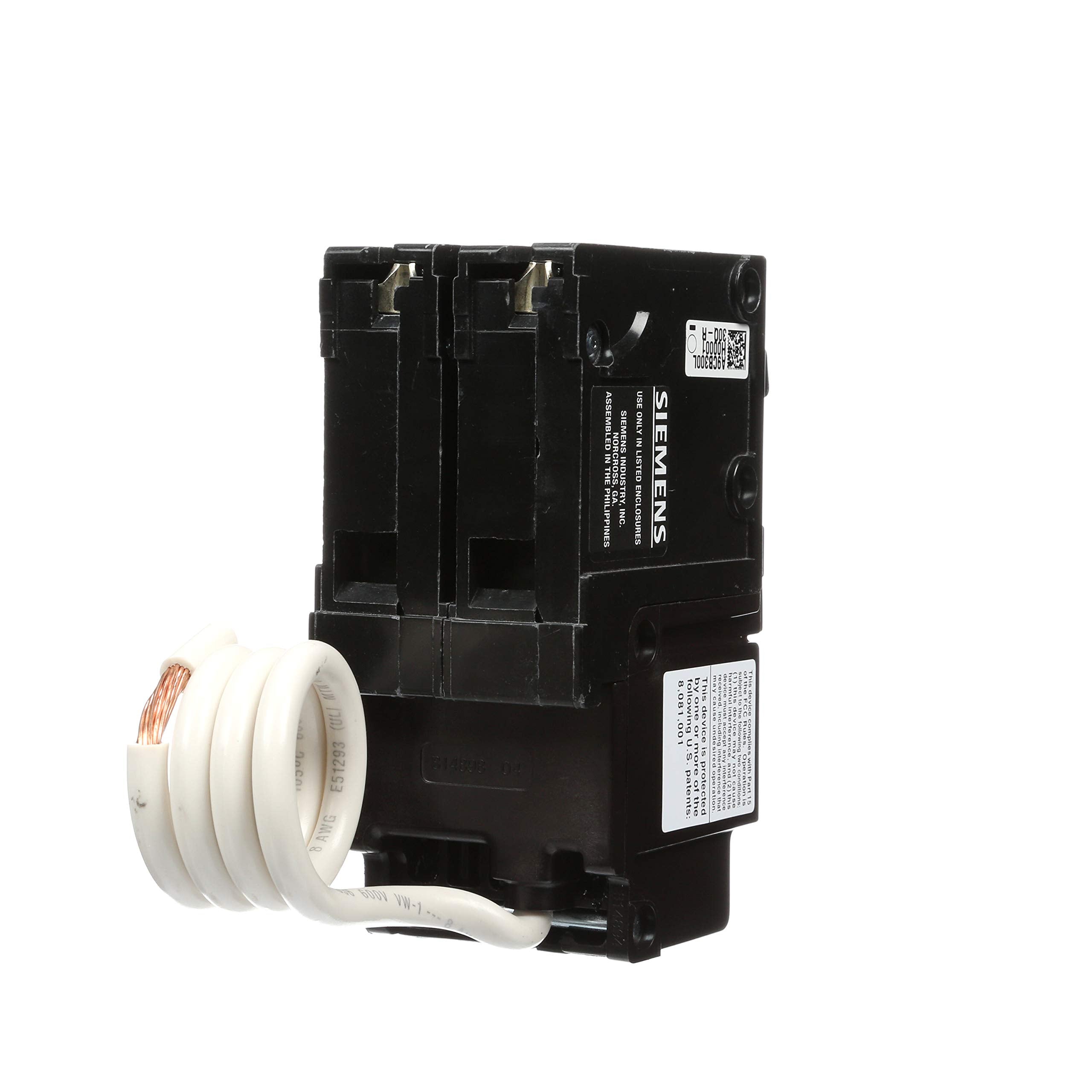 Siemens QF230AP GFCI breaker installed on a DIN rail inside a panel for easy serviceability.