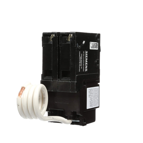 Siemens QF230AP GFCI breaker installed on a DIN rail inside a panel for easy serviceability.