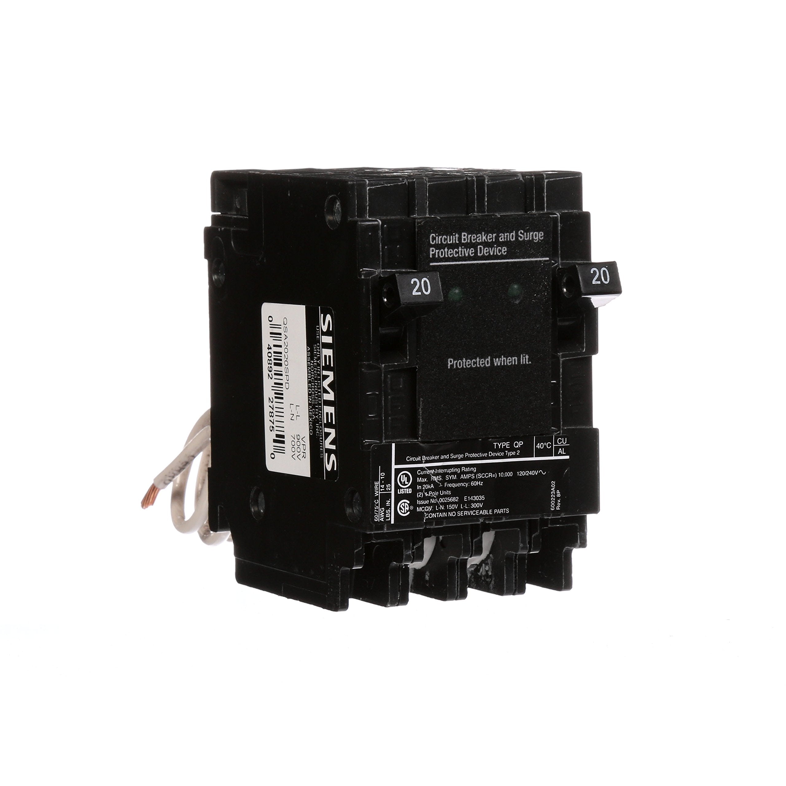 Siemens QSA2020SPD LED indicators show protection status during surges