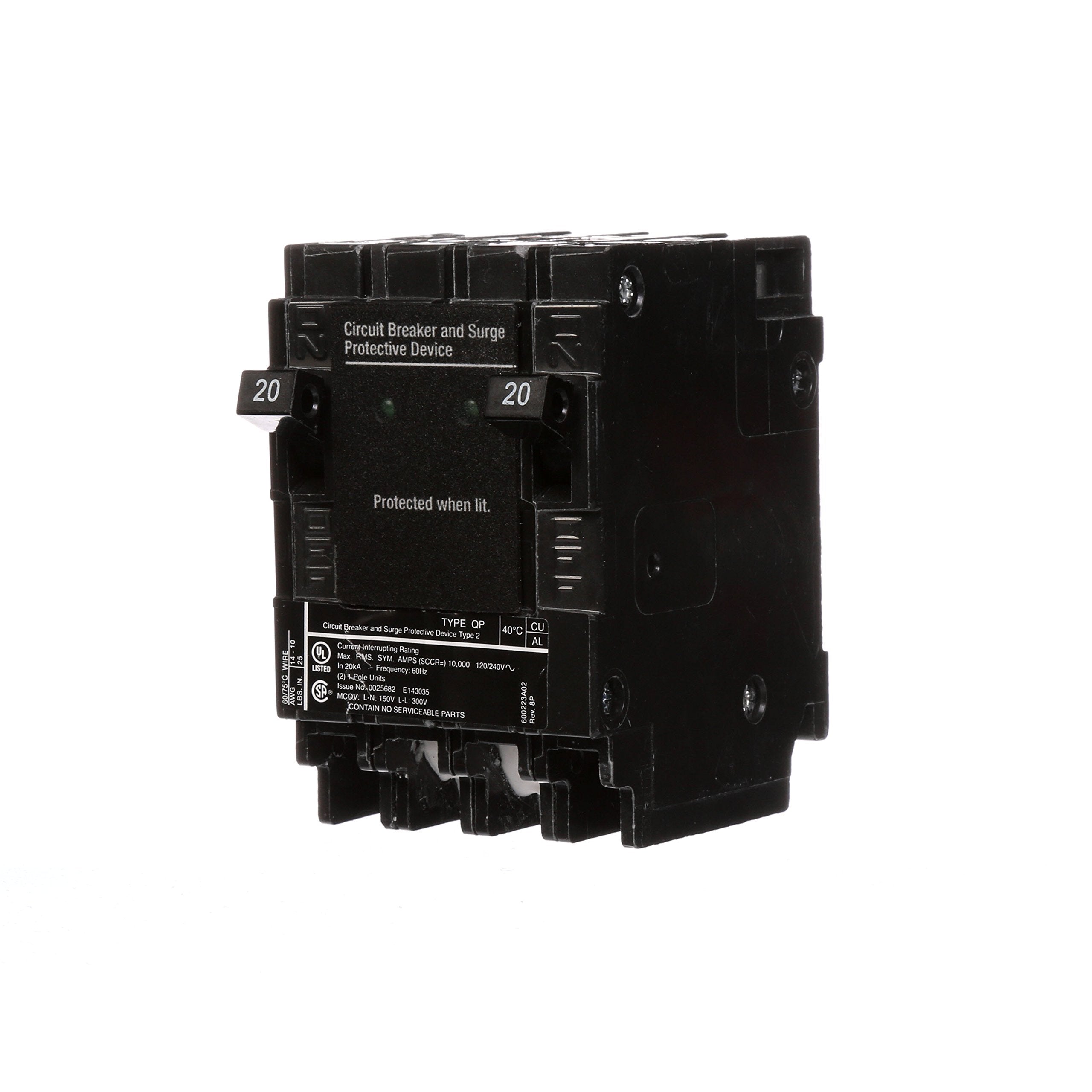 Siemens QSA2020SPD panel with whole-house surge protection and status LEDs
