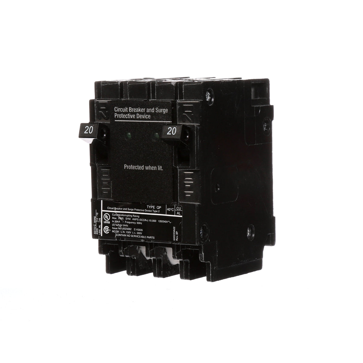 Siemens QSA2020SPD panel with whole-house surge protection and status LEDs