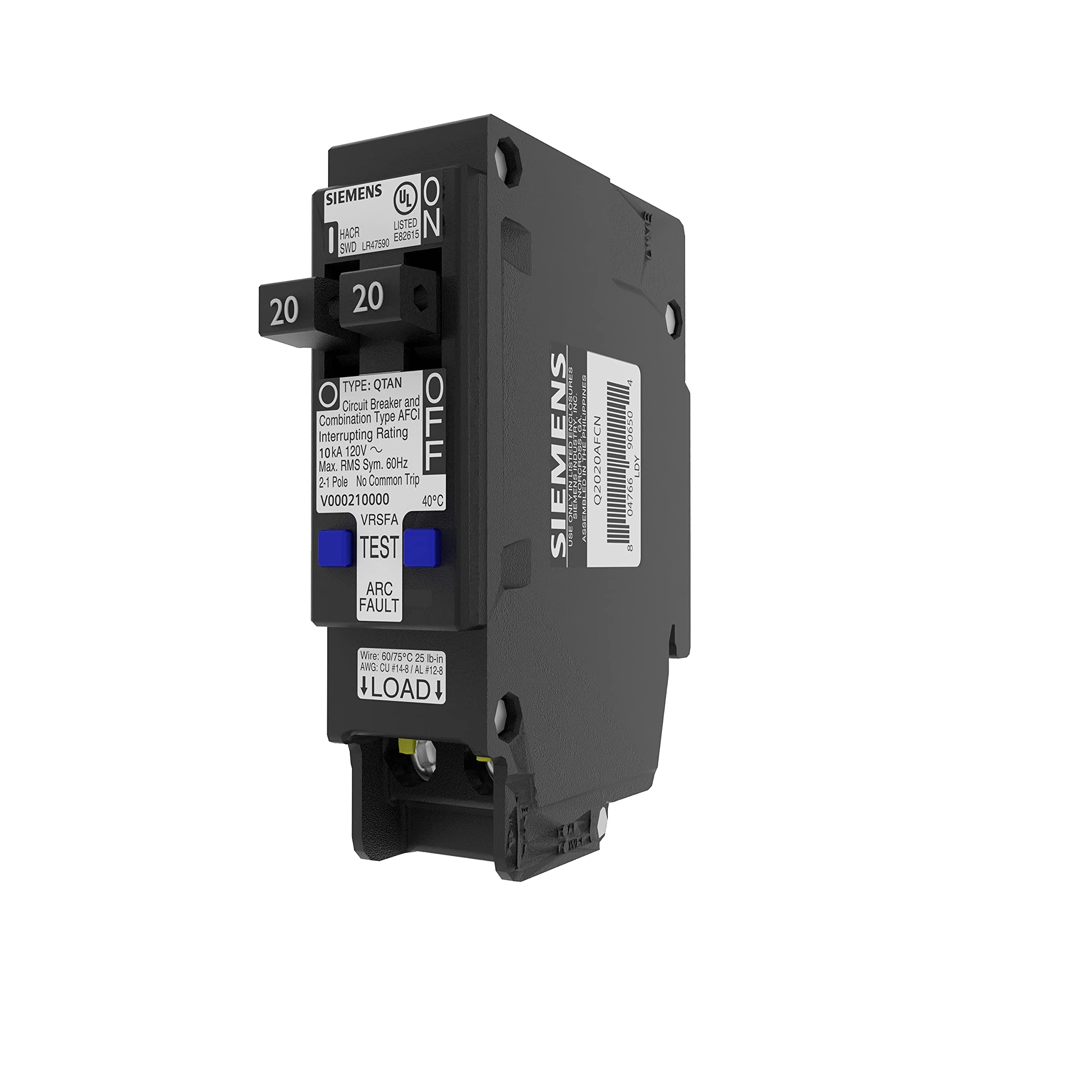 Siemens QTAN tandem CAFCI front view shows compact dual-circuit design.