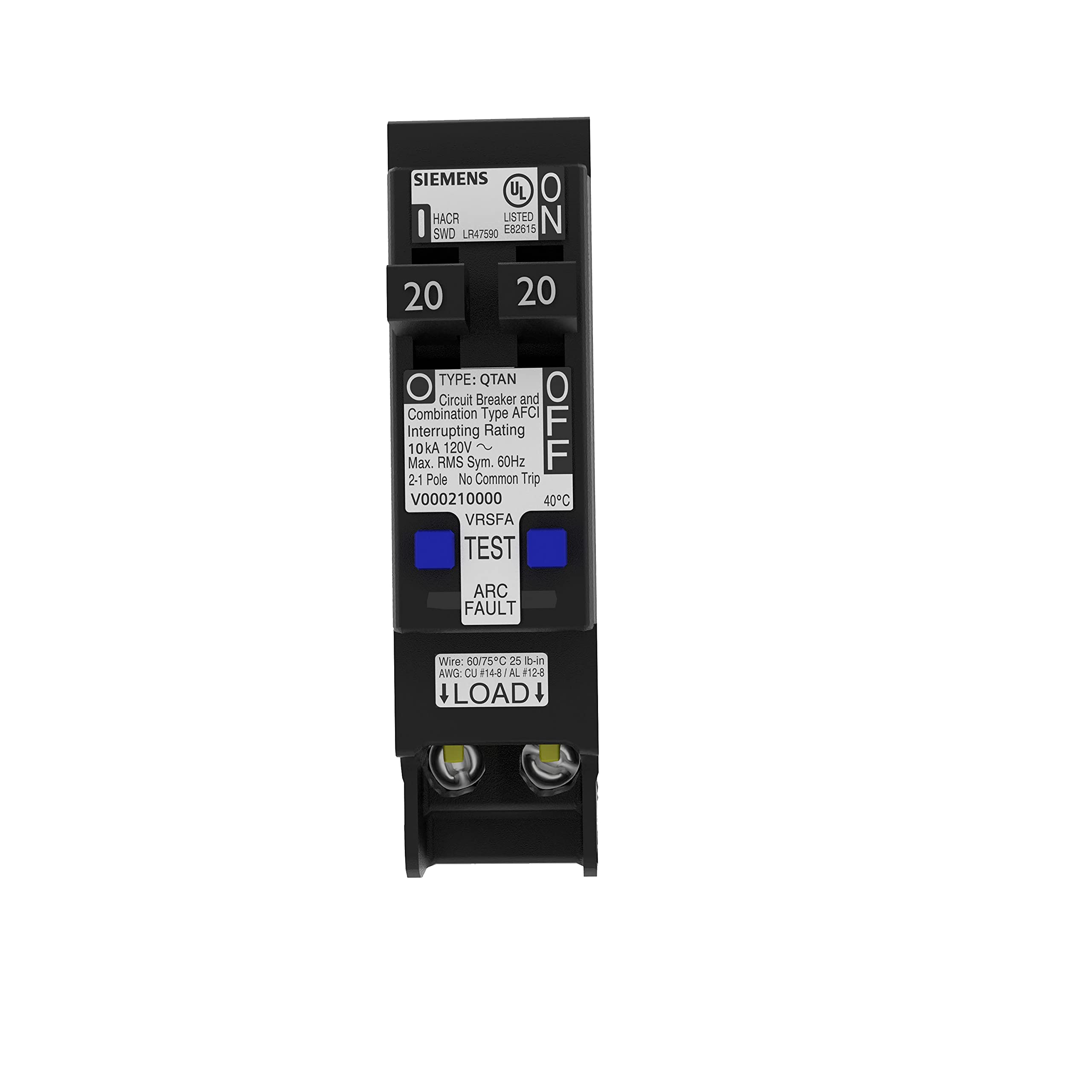 Siemens QTAN tandem CAFCI side profile illustrating slim installation footprint.