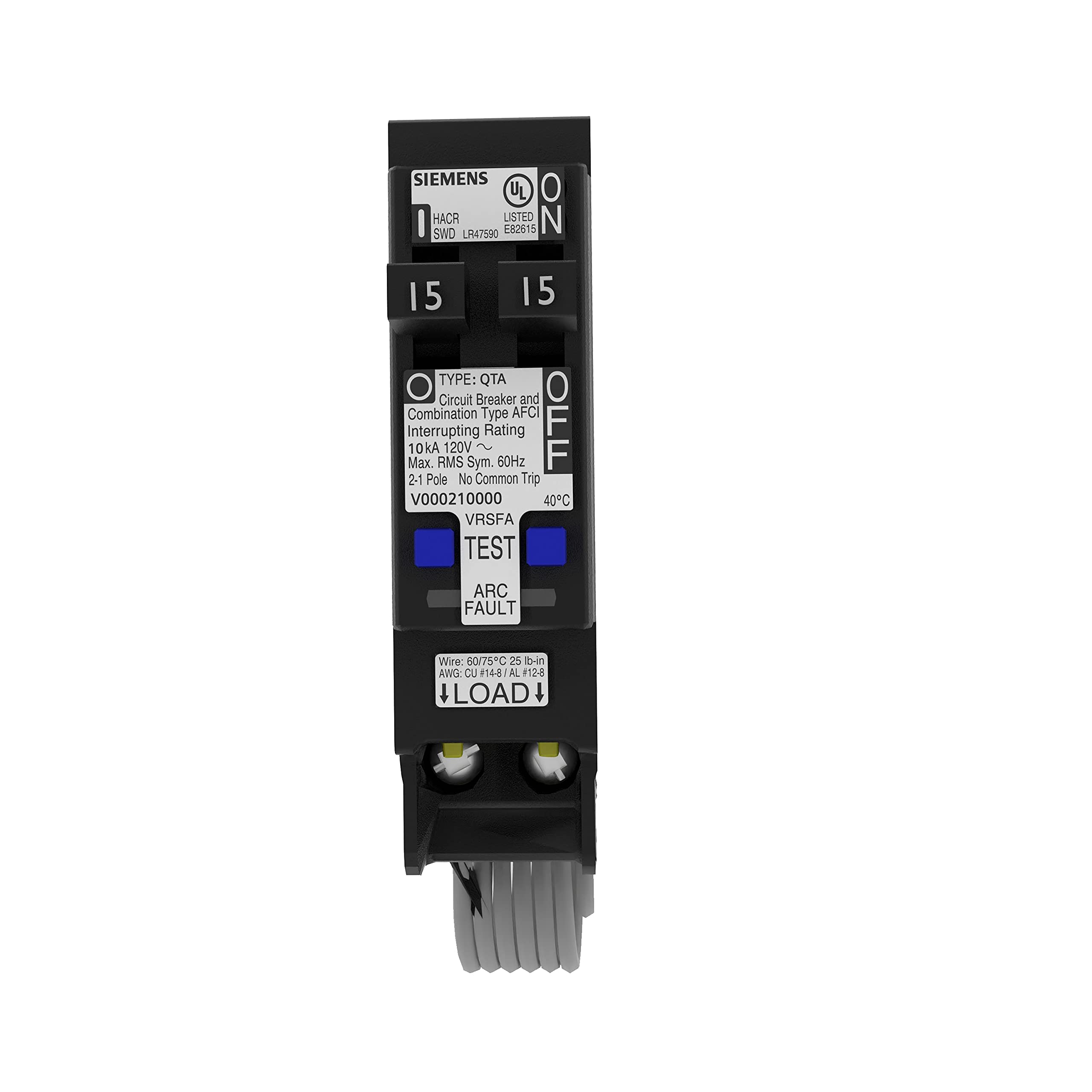 Siemens tandem CAFCI QTA breaker side view highlighting slim profile for easy panel integration.