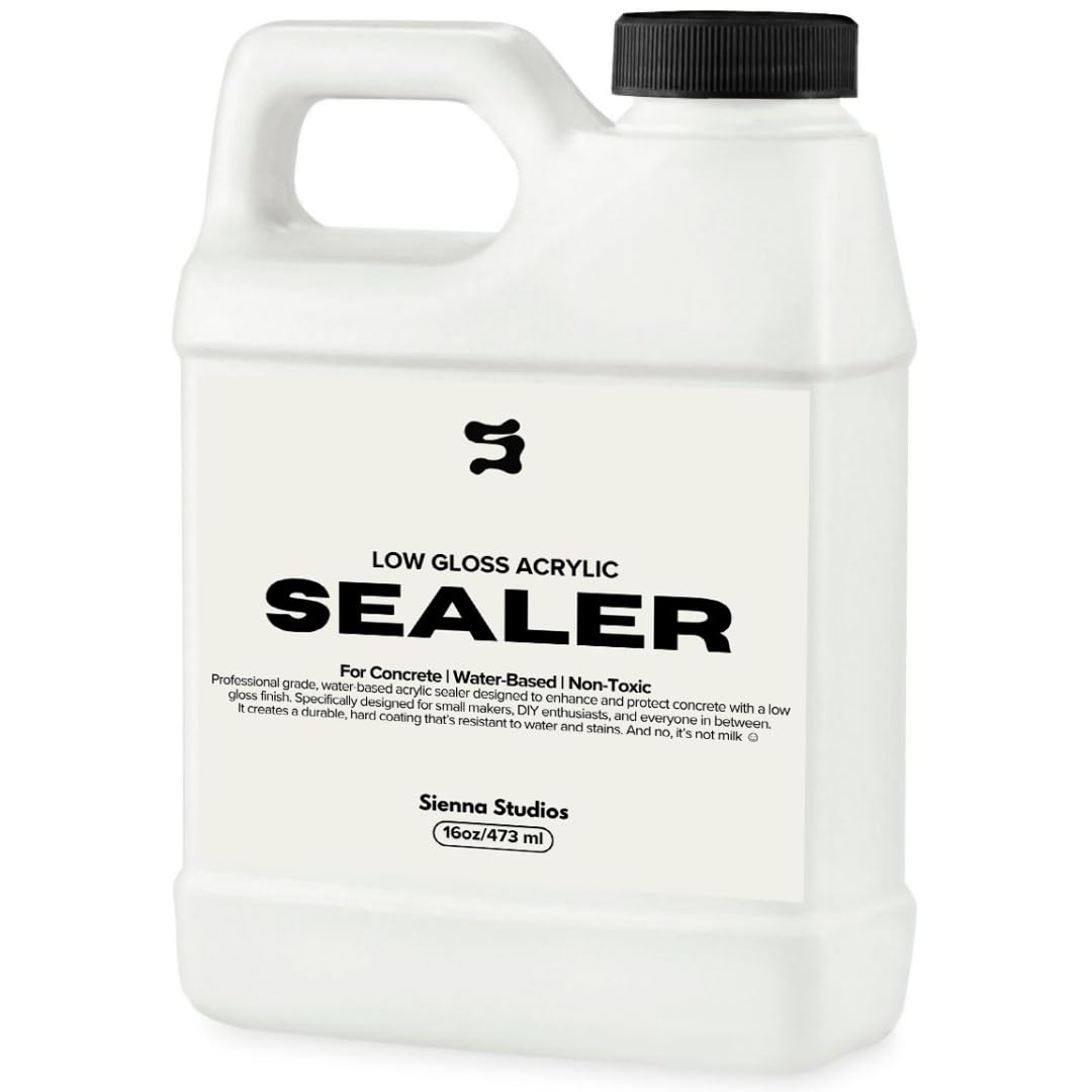 Sienna Studios acrylic sealer bottle pour demonstrates easy, protective application for porous surfaces