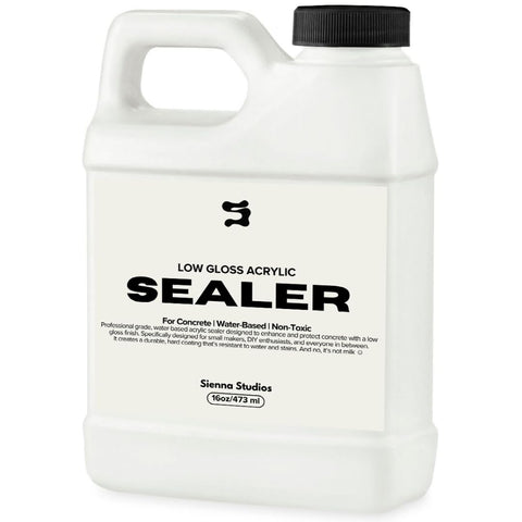 Sienna Studios acrylic sealer bottle pour demonstrates easy, protective application for porous surfaces