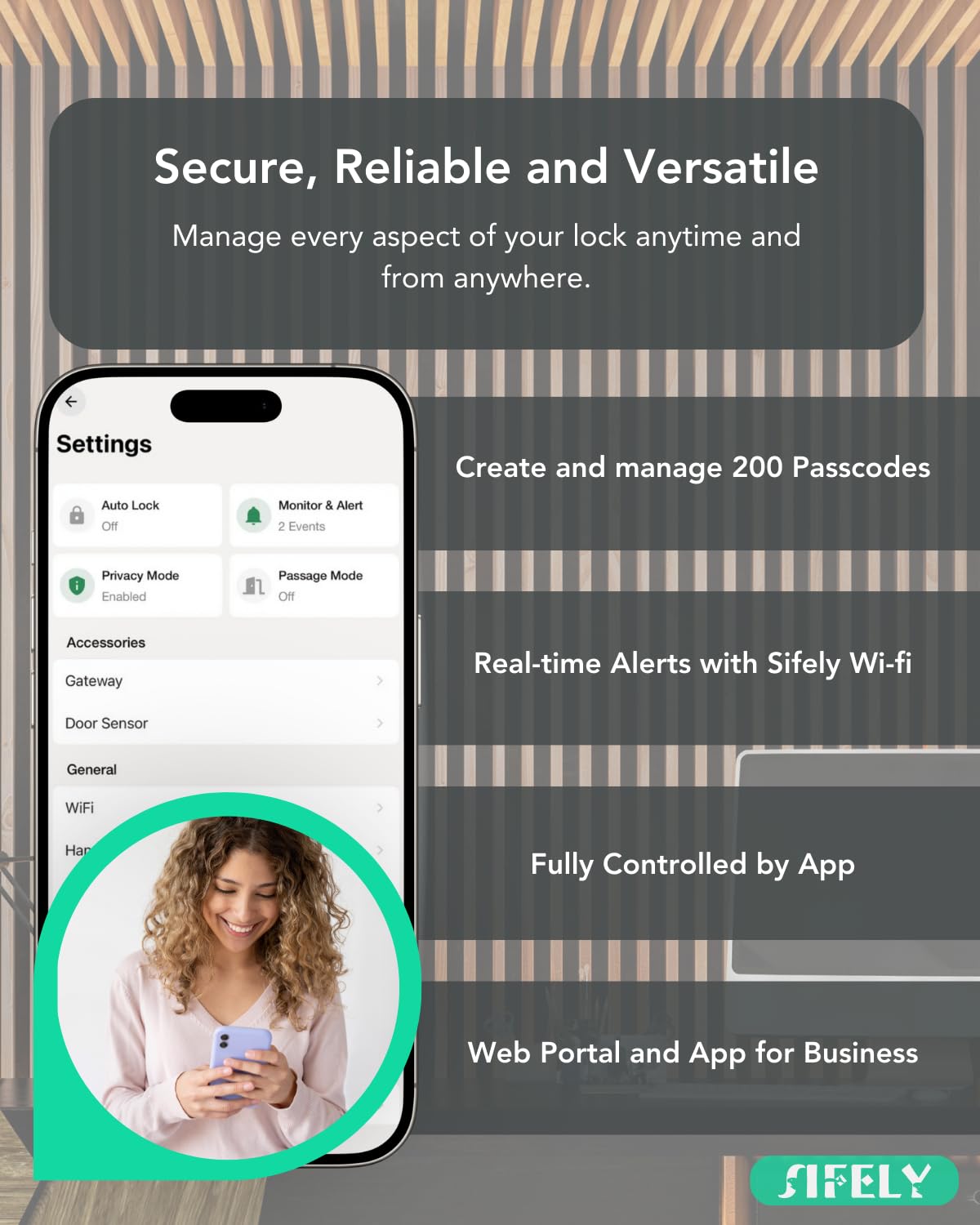 Sifely app control dashboard for remote unlock and access management.