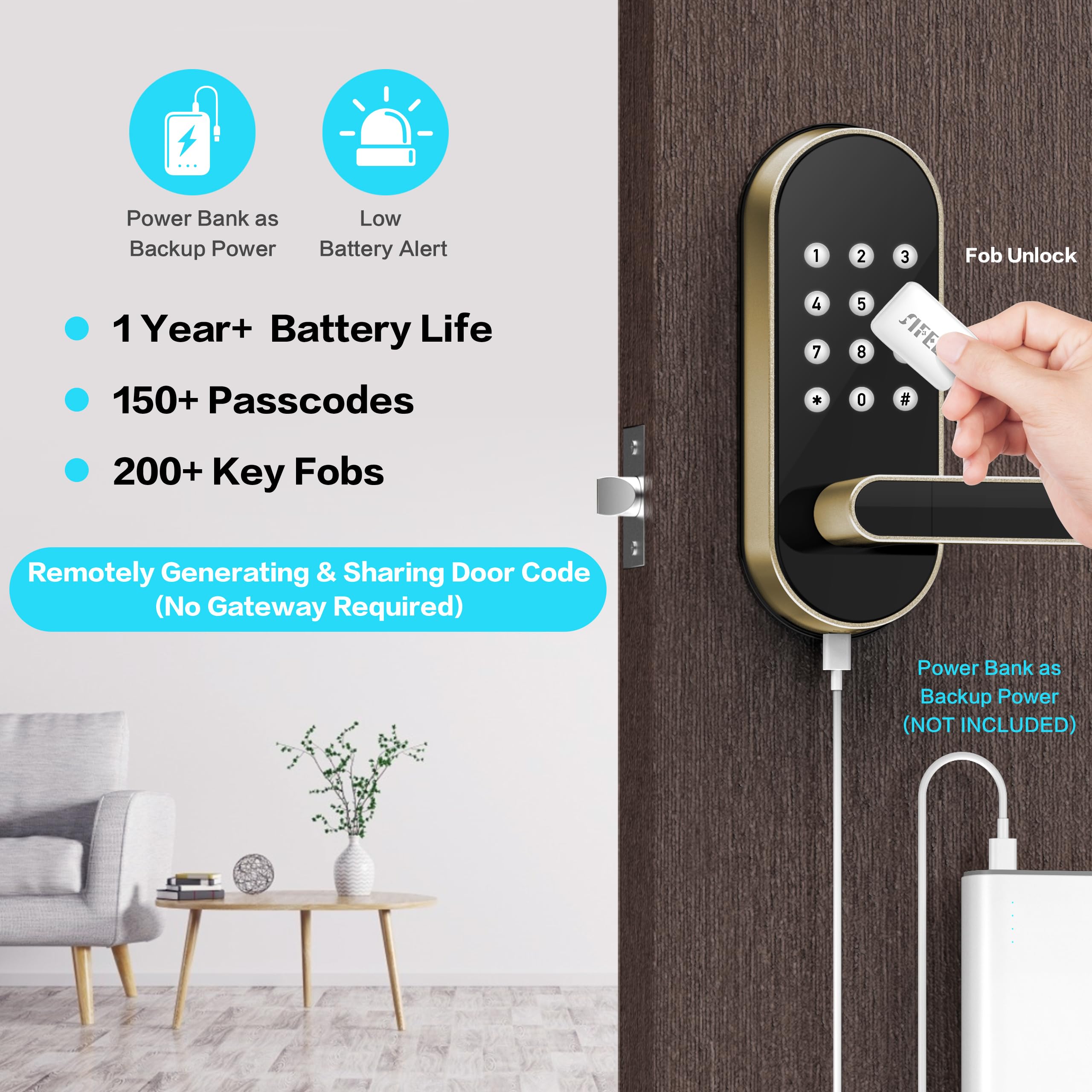 Sifely app control screen displaying remote unlock options for property management.