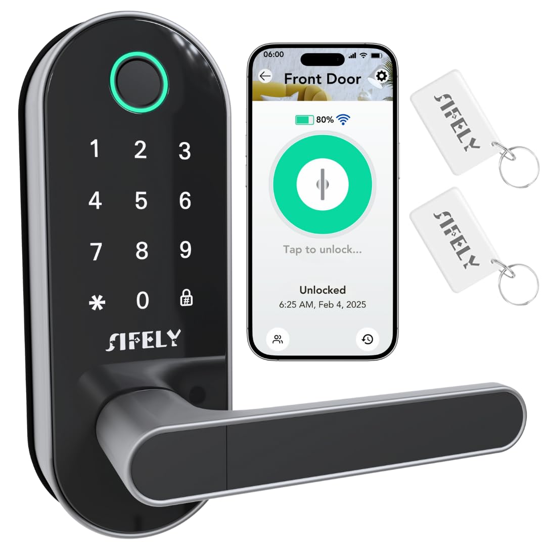 Sifely built-in WiFi door lock with handle enables remote access and real-time status updates.