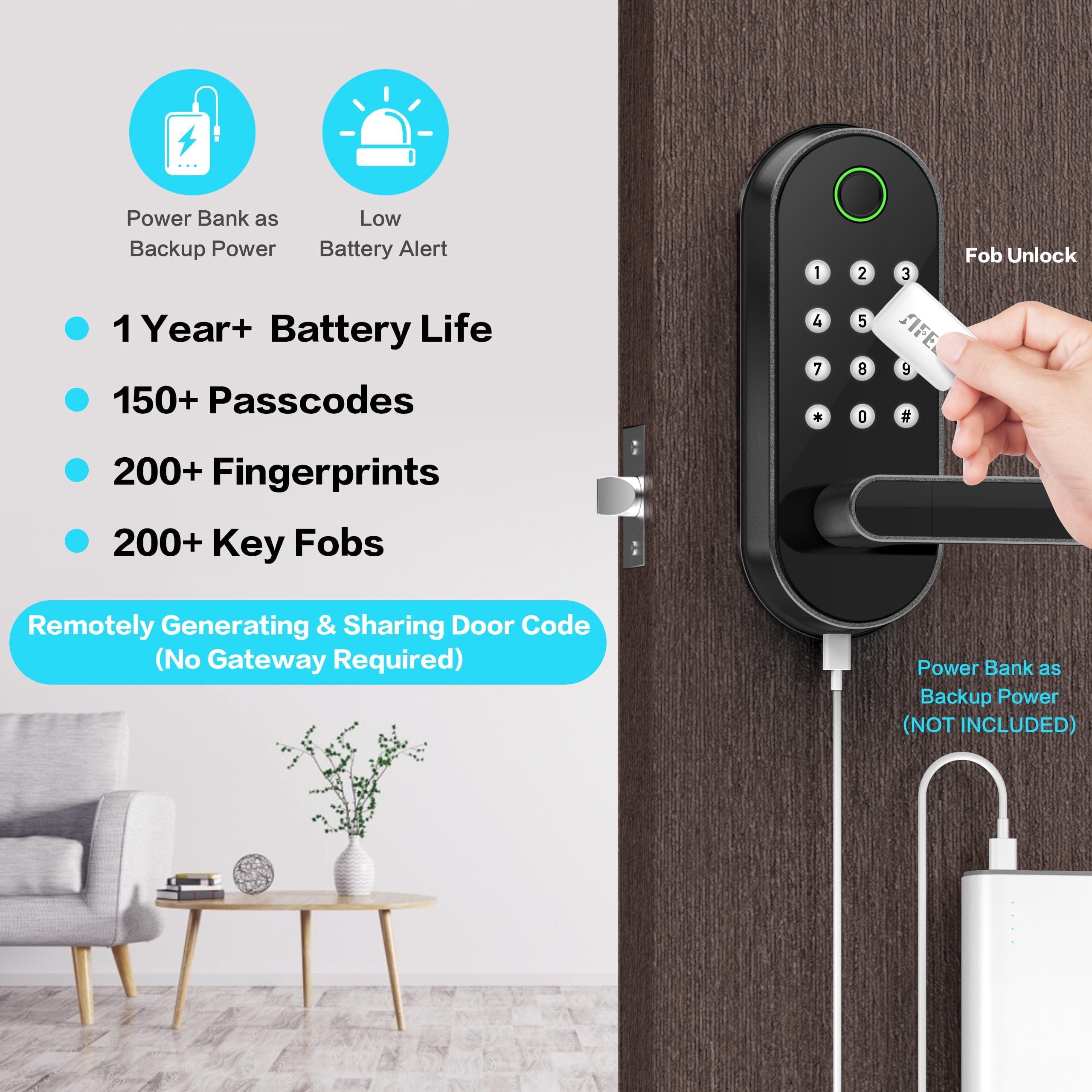 Sifely biometric unlock responds in 0.3 seconds for quick entry.