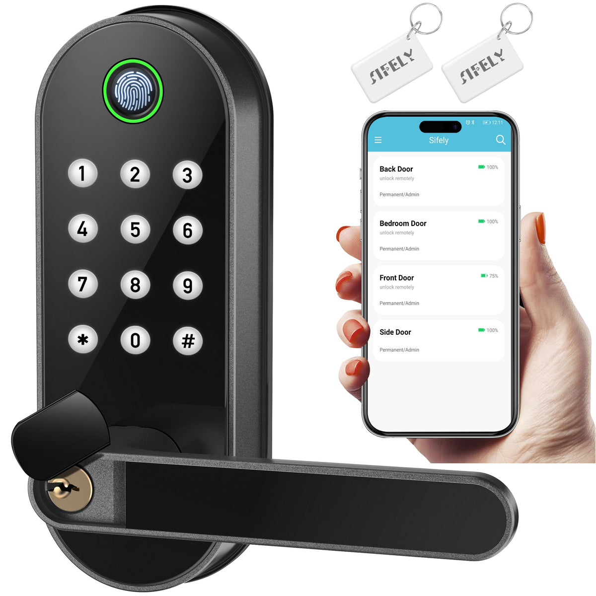 Sifely fingerprint lock with handle offers keyless entry for the front door.