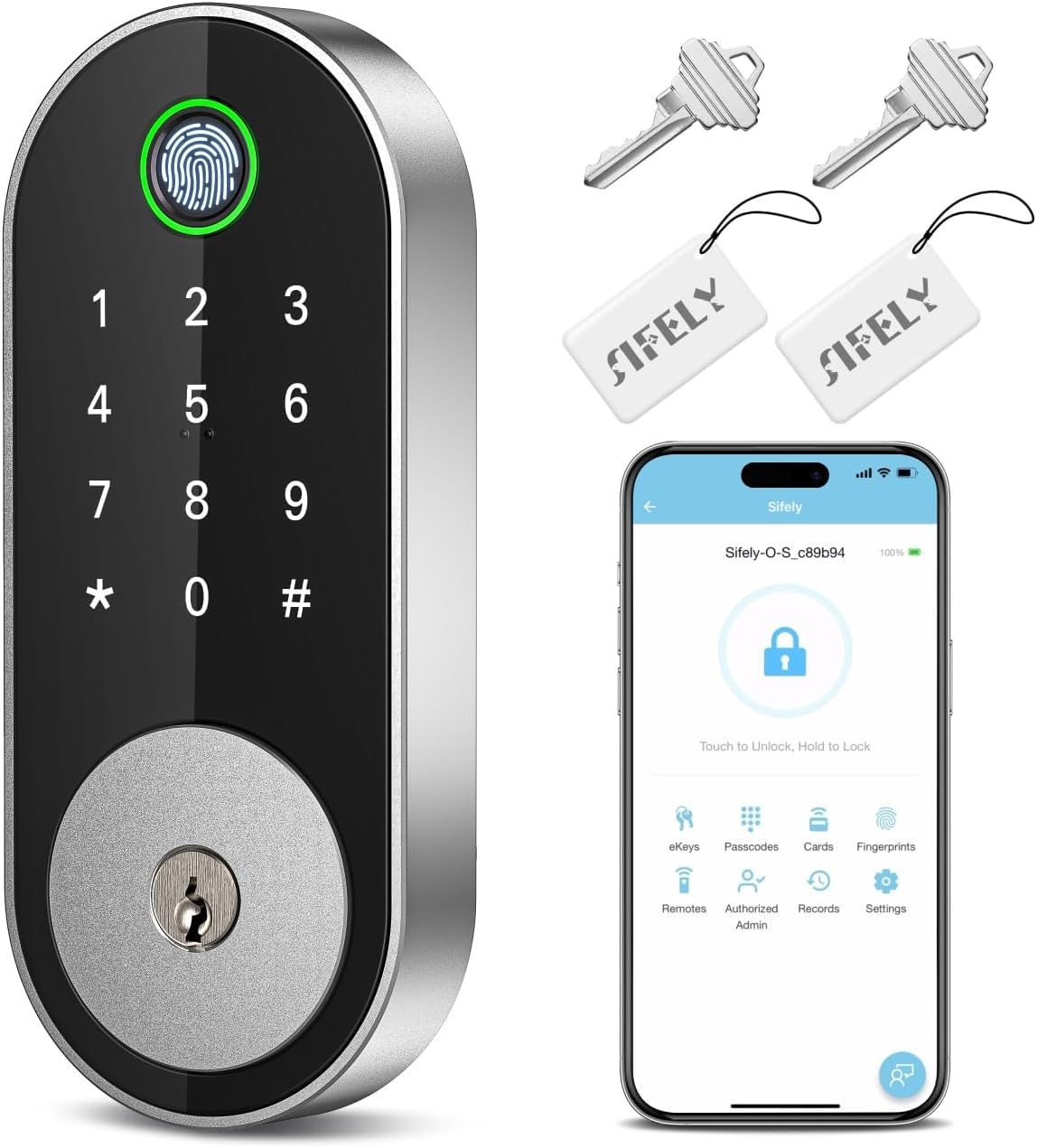 Sifely fingerprint smart deadbolt front view for keyless entry