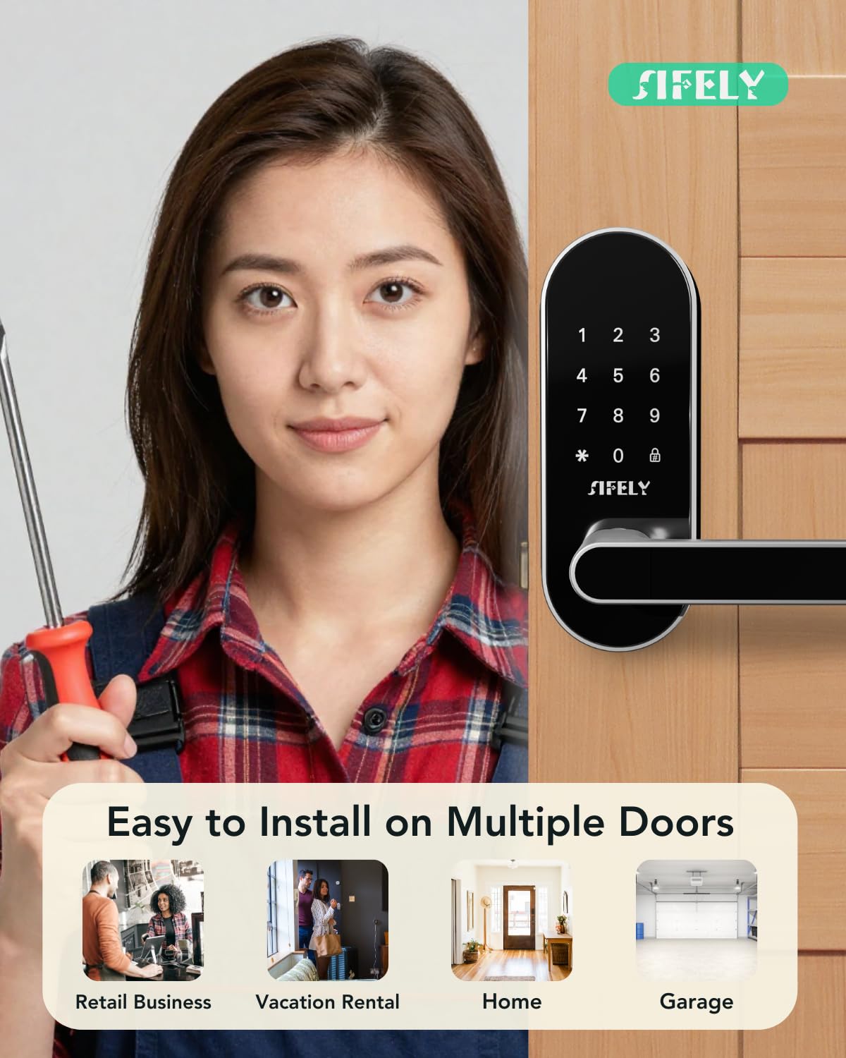 Sifely keypad lock supports voice control with compatible smart hubs.