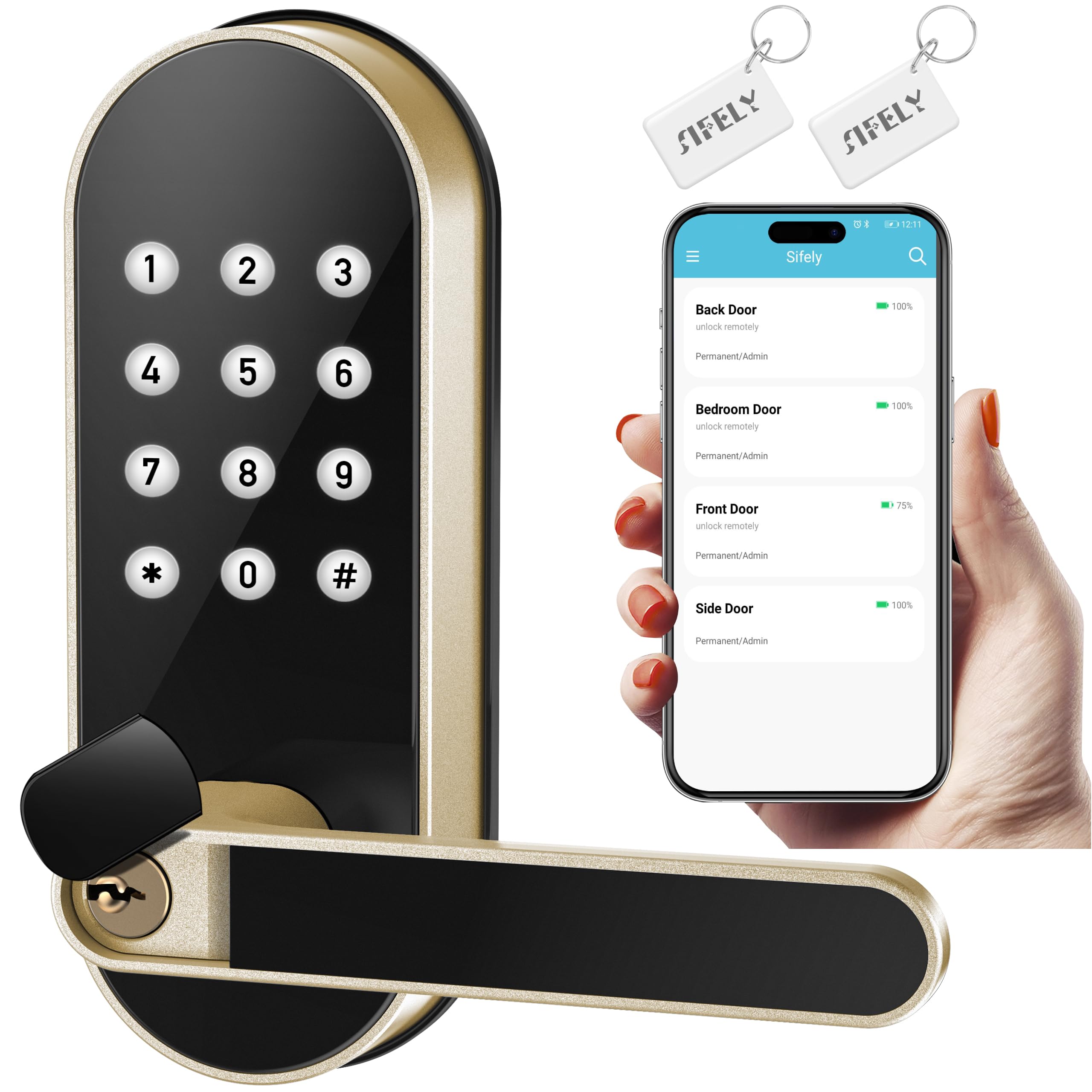 Sifely keyless keypad lock on a front door for secure entry and convenience.