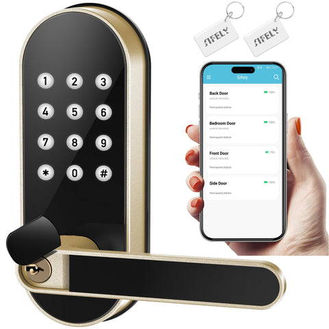 Sifely keyless keypad lock on a front door for secure entry and convenience.