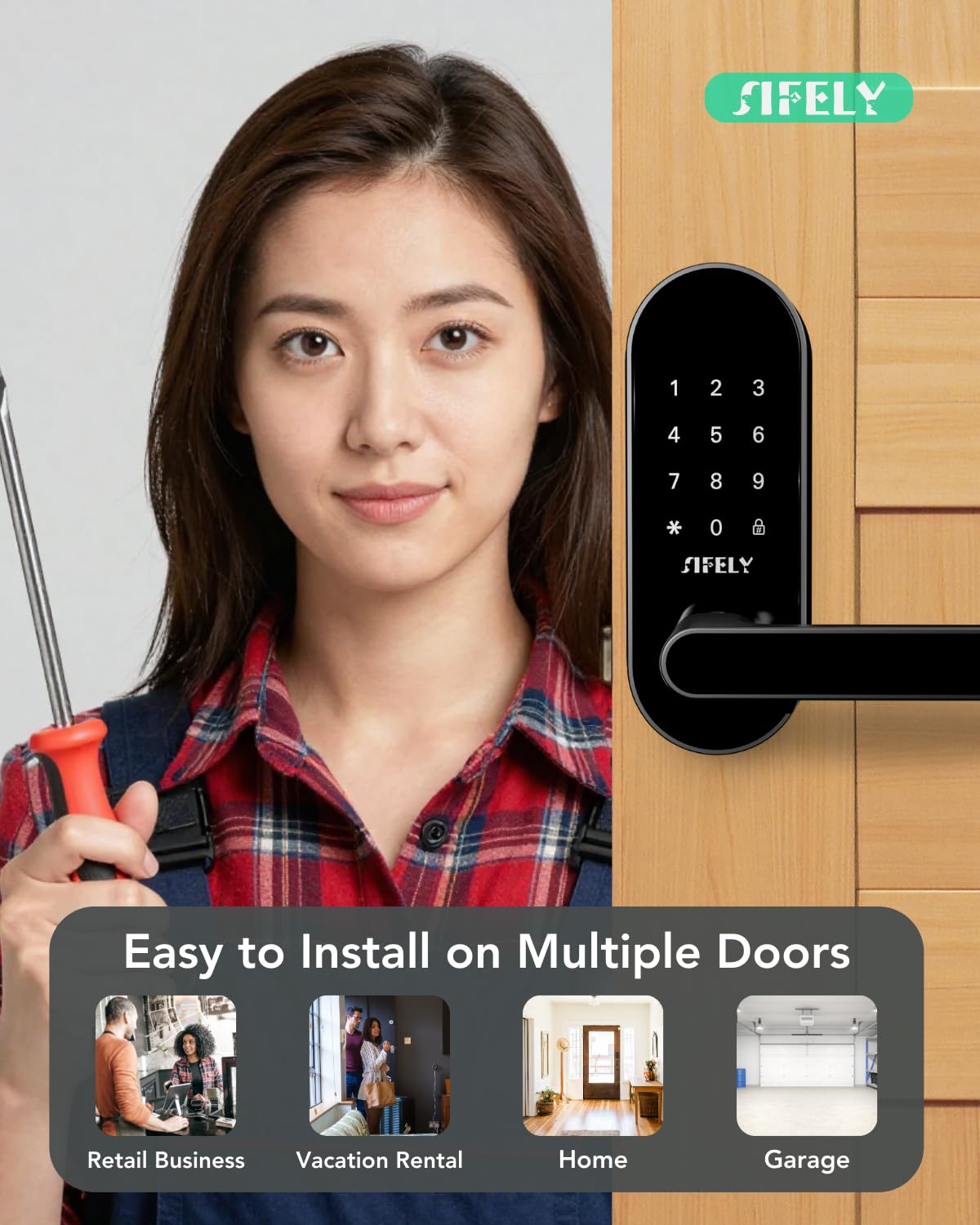 Sifely illuminated keypad for night-time entry.