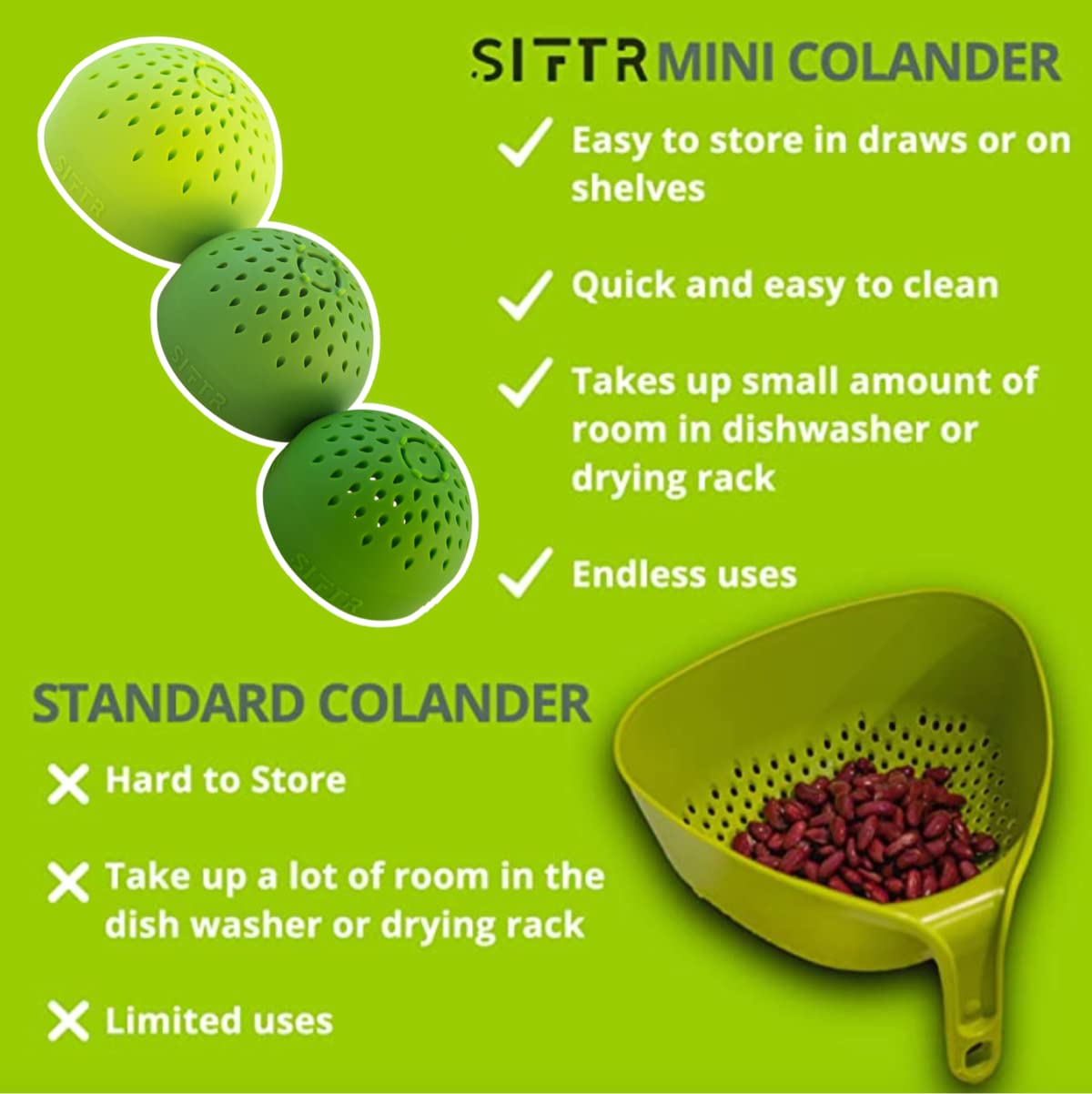 SIFTR red silicone multi-use strainer for herbs and tea
