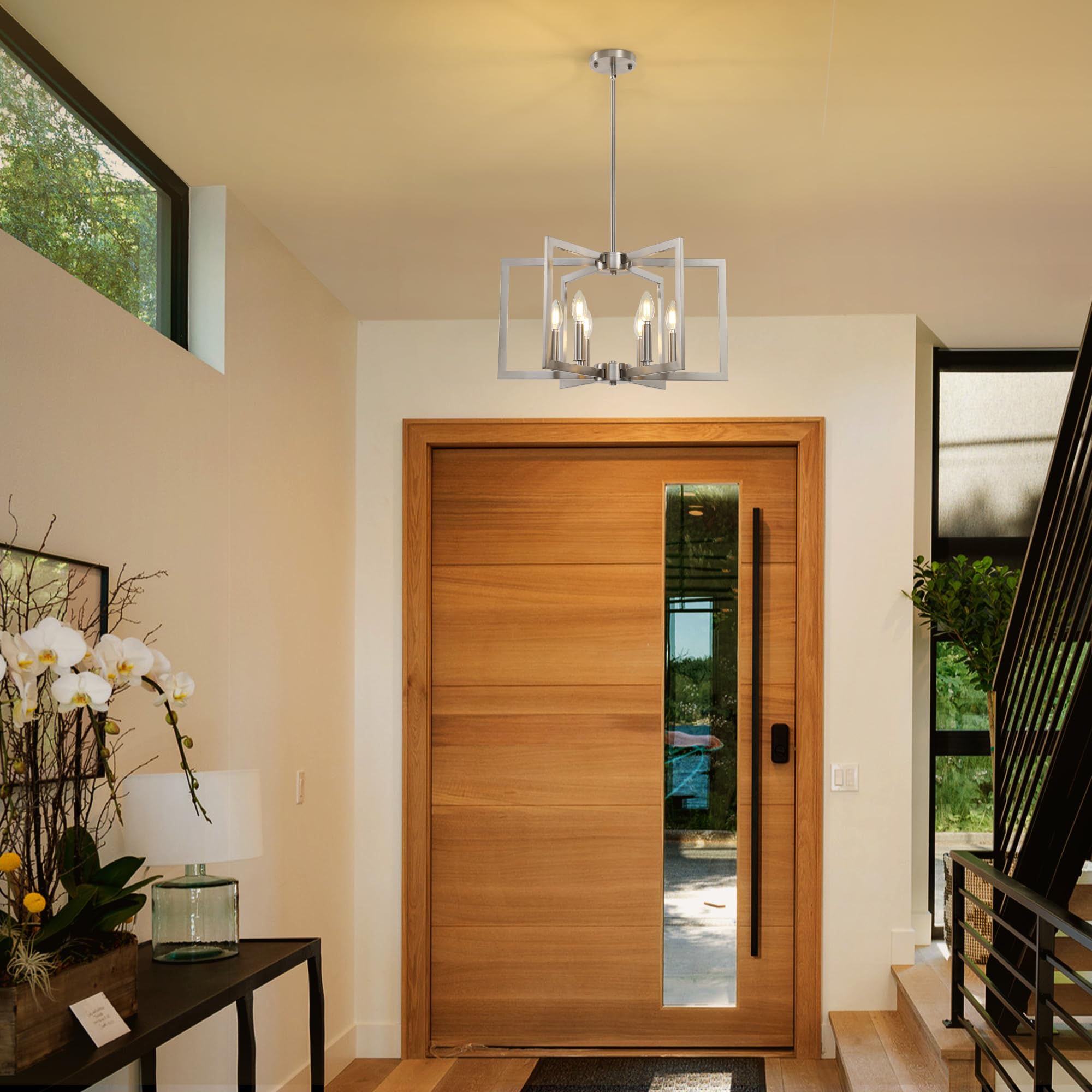 Sigaitwei geometric chandelier complements living rooms with versatile, even lighting.