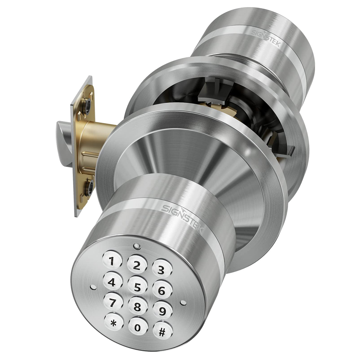 Signstek keyless entry lock front view in satin nickel for secure entry