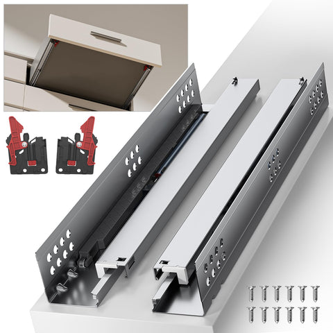 SIGOEI bottom-mount soft close drawer slide demonstrating smooth full-extension action for a cabinet
