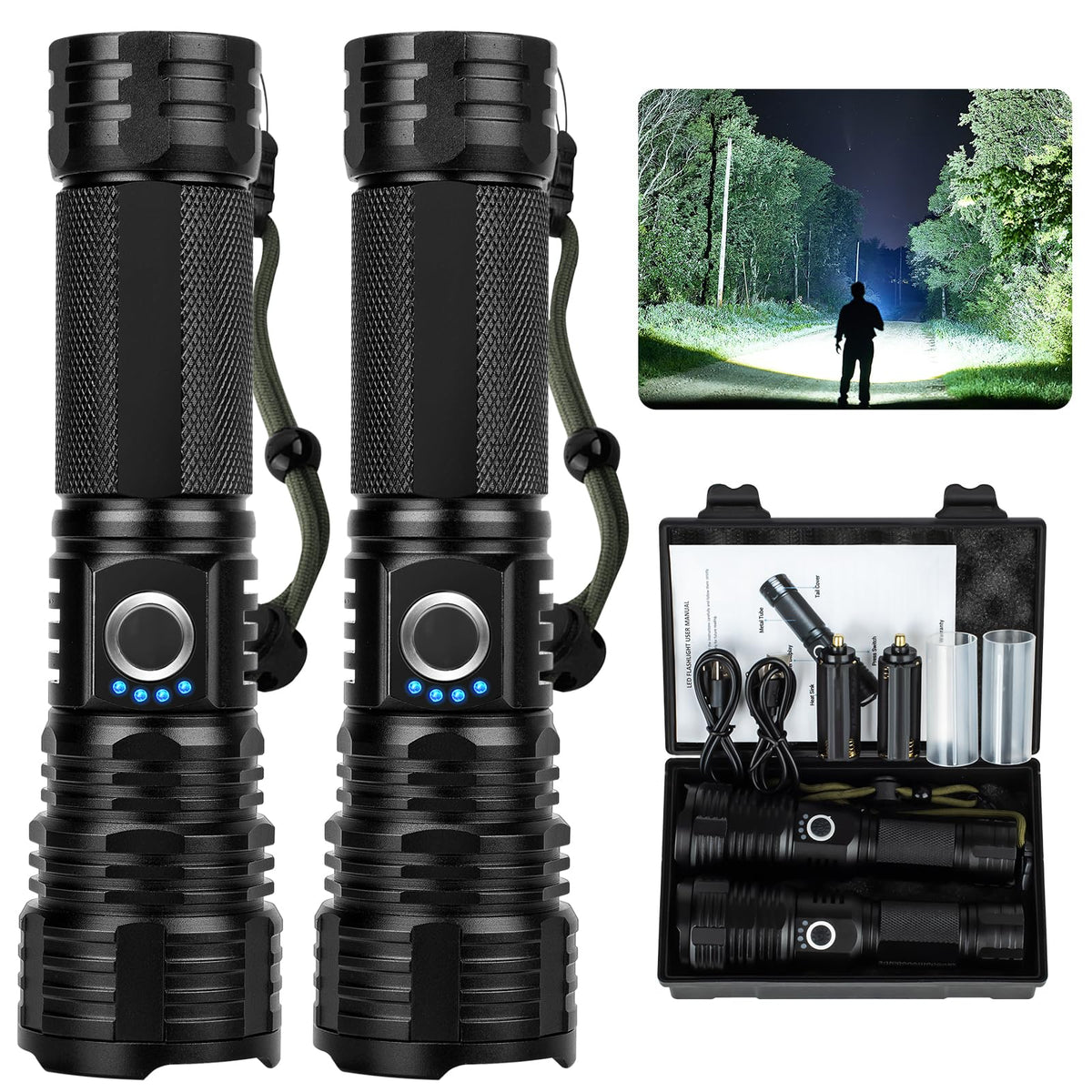 Sigoobal 2-pack rechargeable flashlights front view for reliable home illumination.