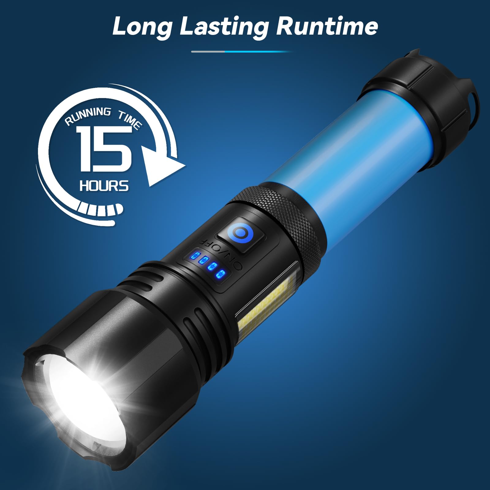 Sigoobal flashlight battery power display helps monitor remaining charge.