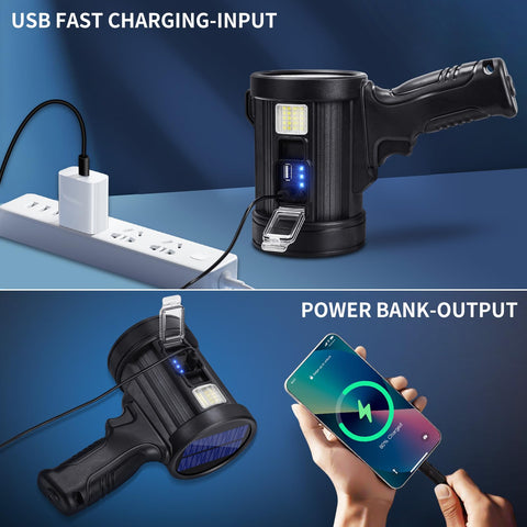 Sigoobal Rechargeable Spotlight solar charging panel enables daytime topping off.