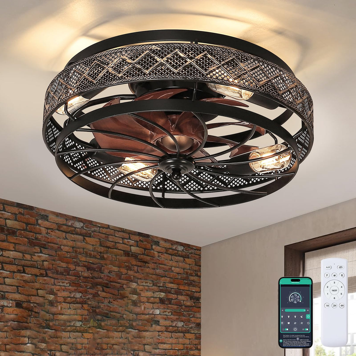 SHIHOT 18-inch low-profile caged fan with light ideal for bedrooms and small spaces.