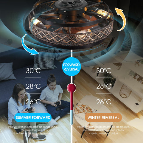 SHIHOT black caged ceiling fan provides industrial style and steady airflow in living areas.