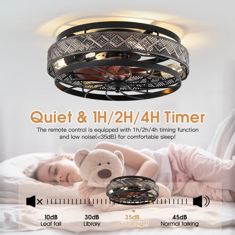 SHIHOT industrial-style ceiling fan with light front view and robust cage detail.