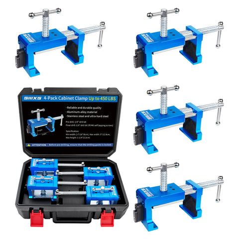SIIIXS four-pack cabinet clamps securing panels during installation.