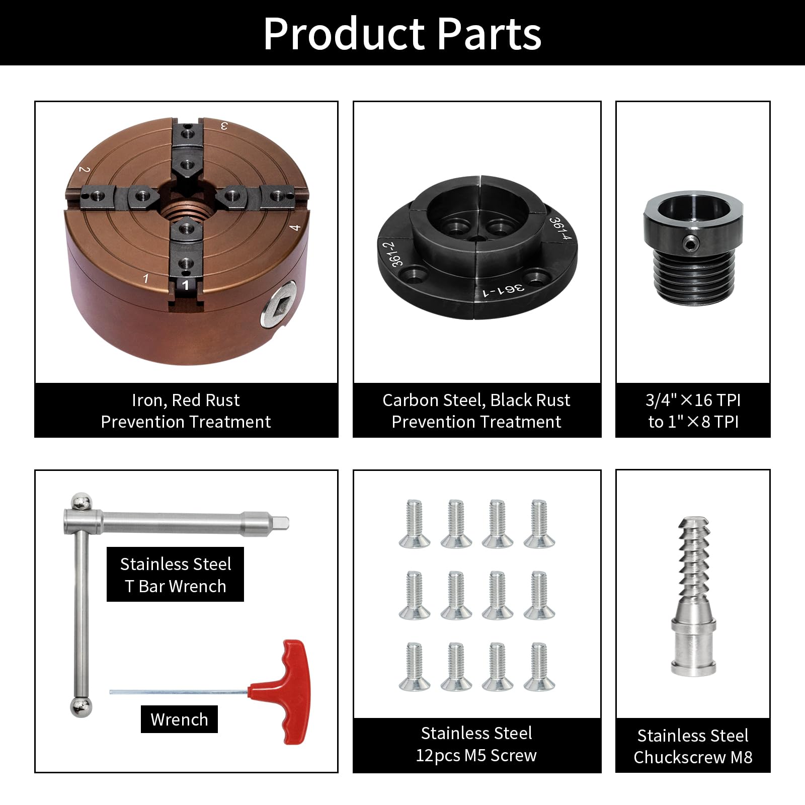 SIIIXS self-centering 4-jaw chuck ensures balanced workholding.
