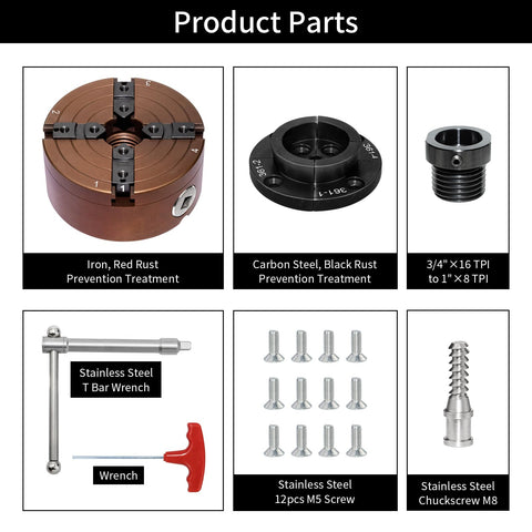SIIIXS self-centering 4-jaw chuck ensures balanced workholding.