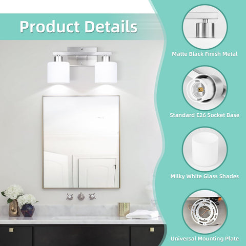 SILAMPDI vanity light with milky white shades diffuses soft, eye-friendly light.